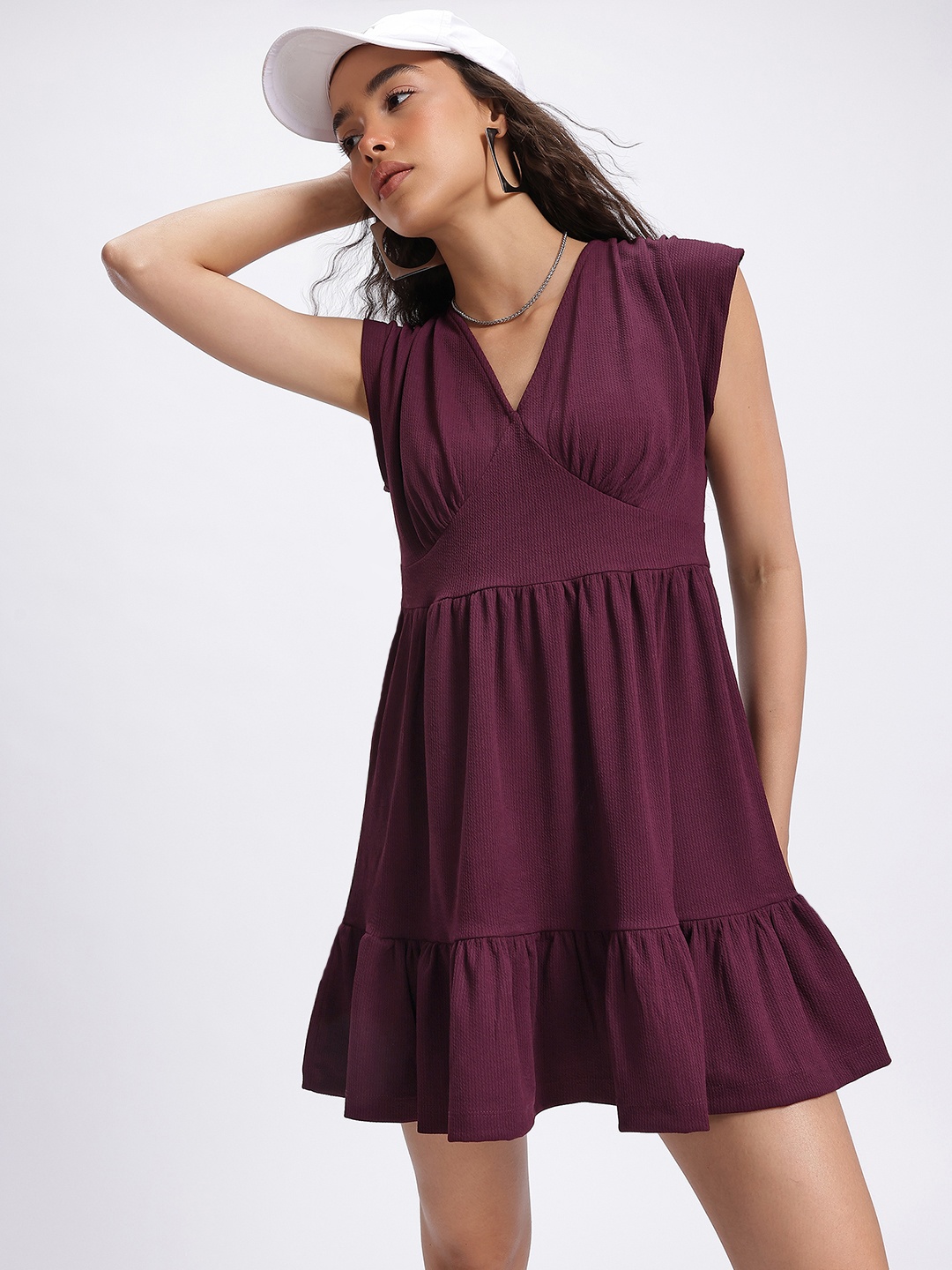 

glitchez Timeless Textures Extended Sleeve Mini Dress, Burgundy