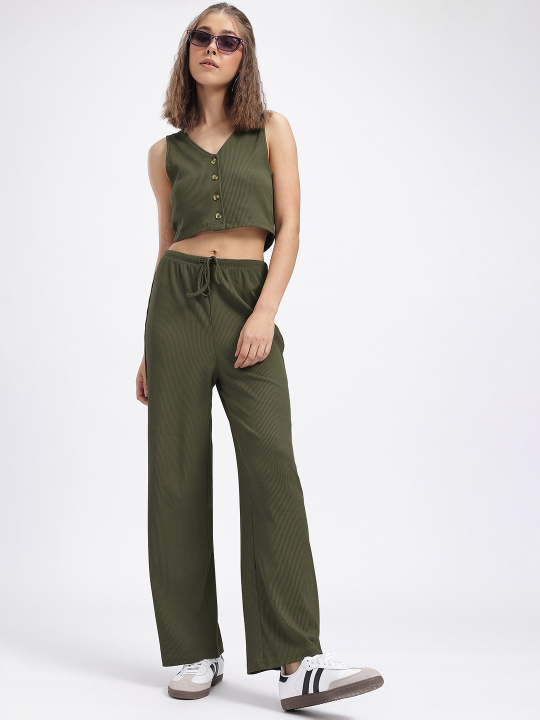 

glitchez Crop & Slay Ribbed Co-Ords, Olive