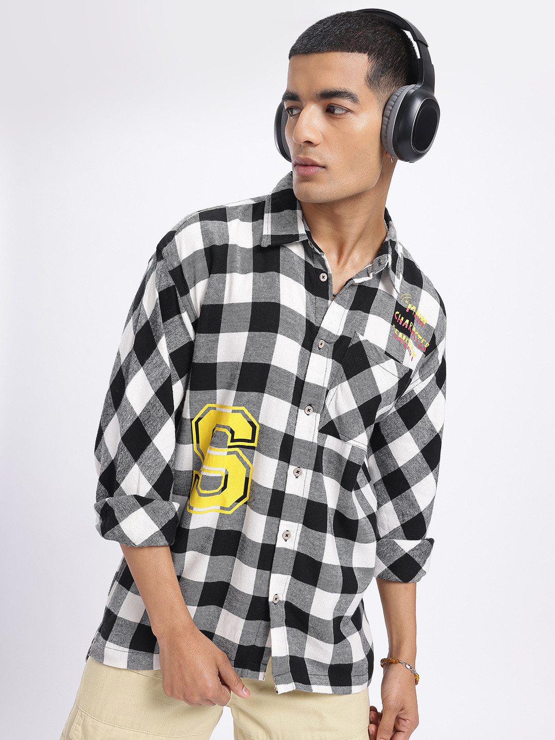 

glitchez Varsity Checked Relaxed Shirt, Black
