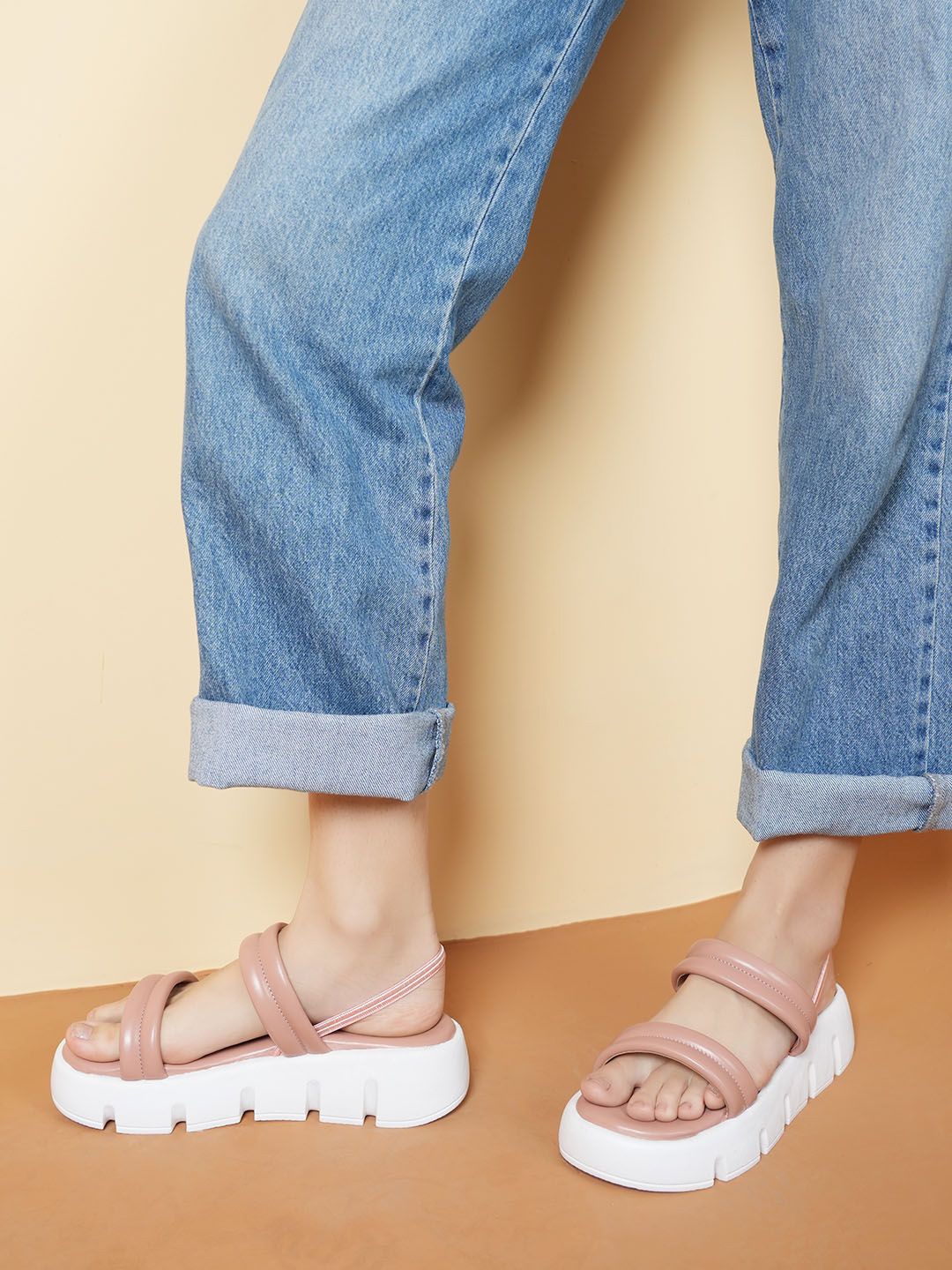 

The Roadster Lifestyle Co Women Platform Heels, Peach
