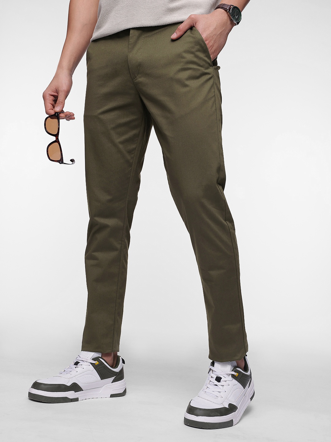 

French Connection Men Slim Fit Chinos Trousers, Olive