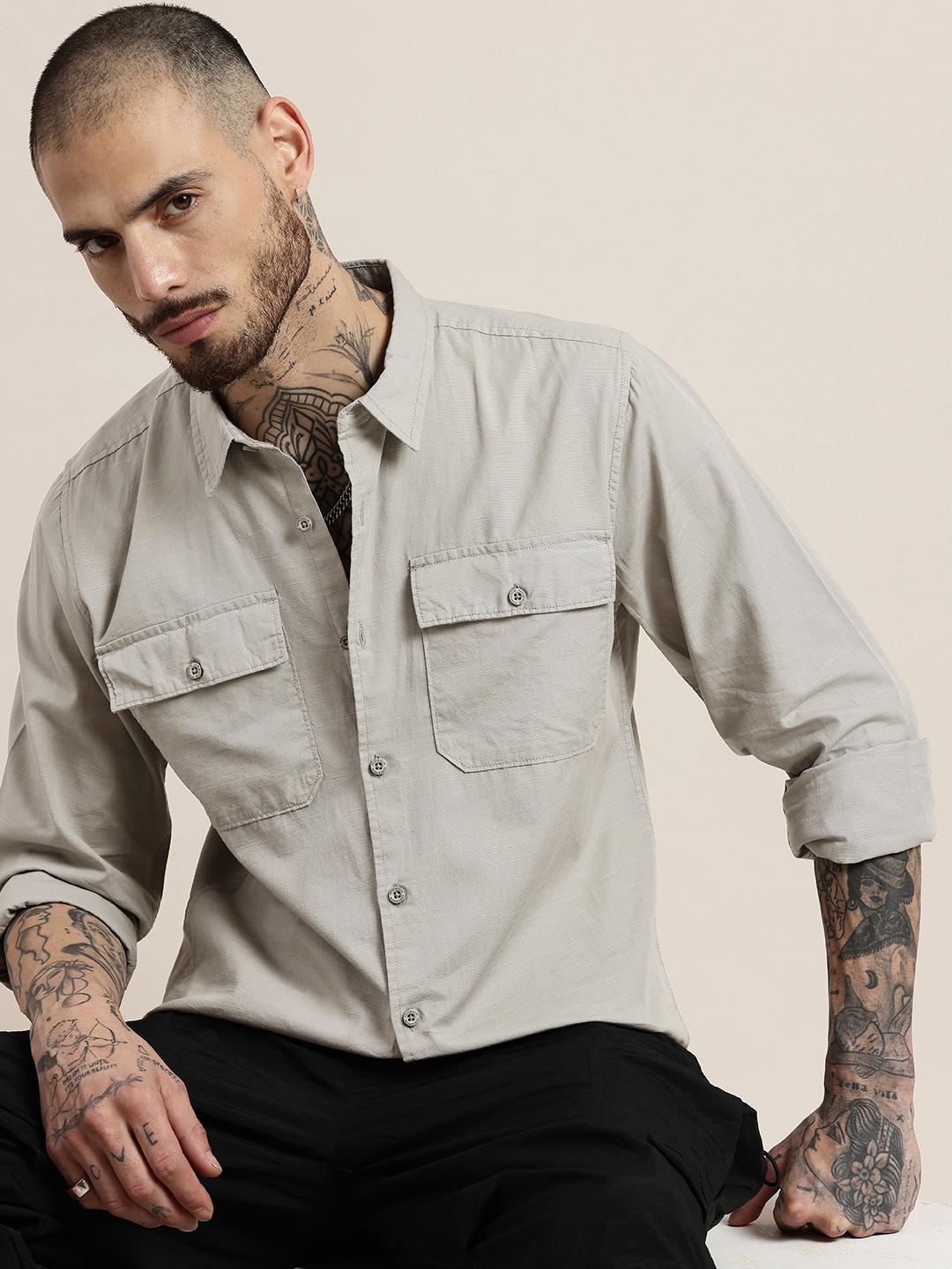 

HERE&NOW Pure Cotton Casual Shirt, Grey