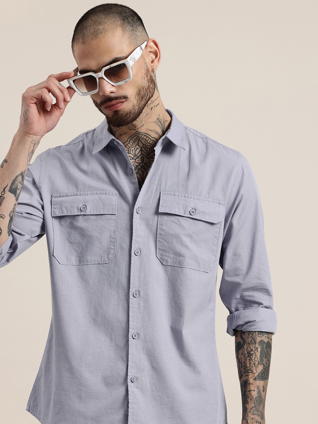 

HERE&NOW Pure Cotton Casual Shirt, Lavender