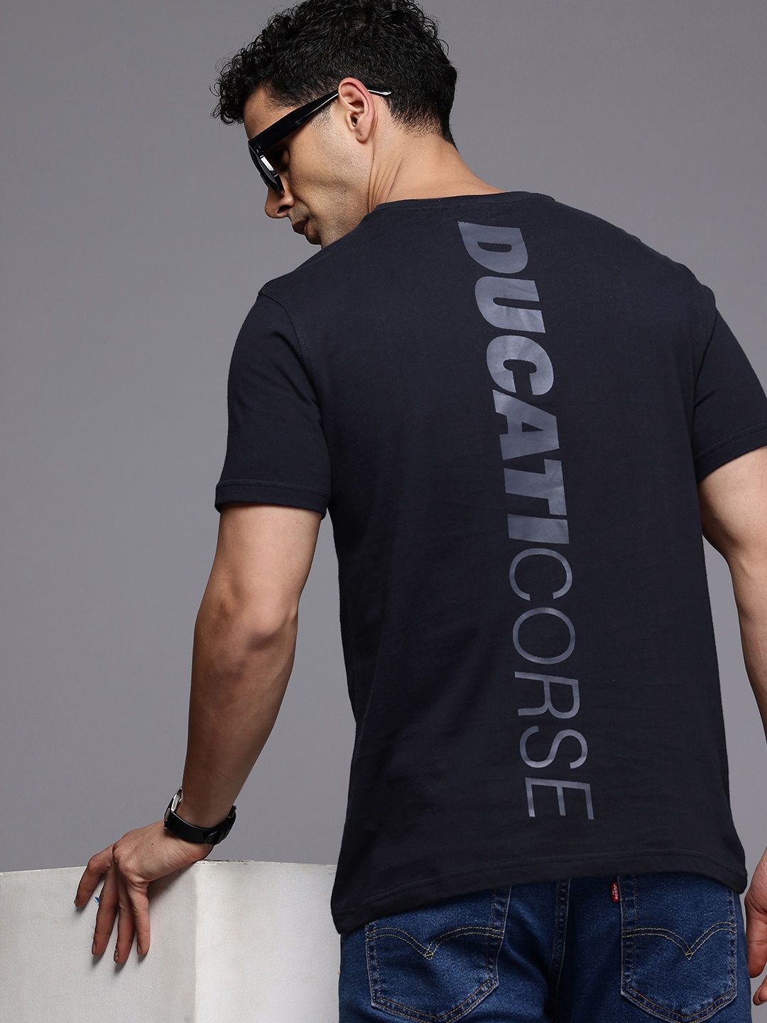 

Ducati Brand Logo Printed Pure Cotton T-shirt, Navy blue