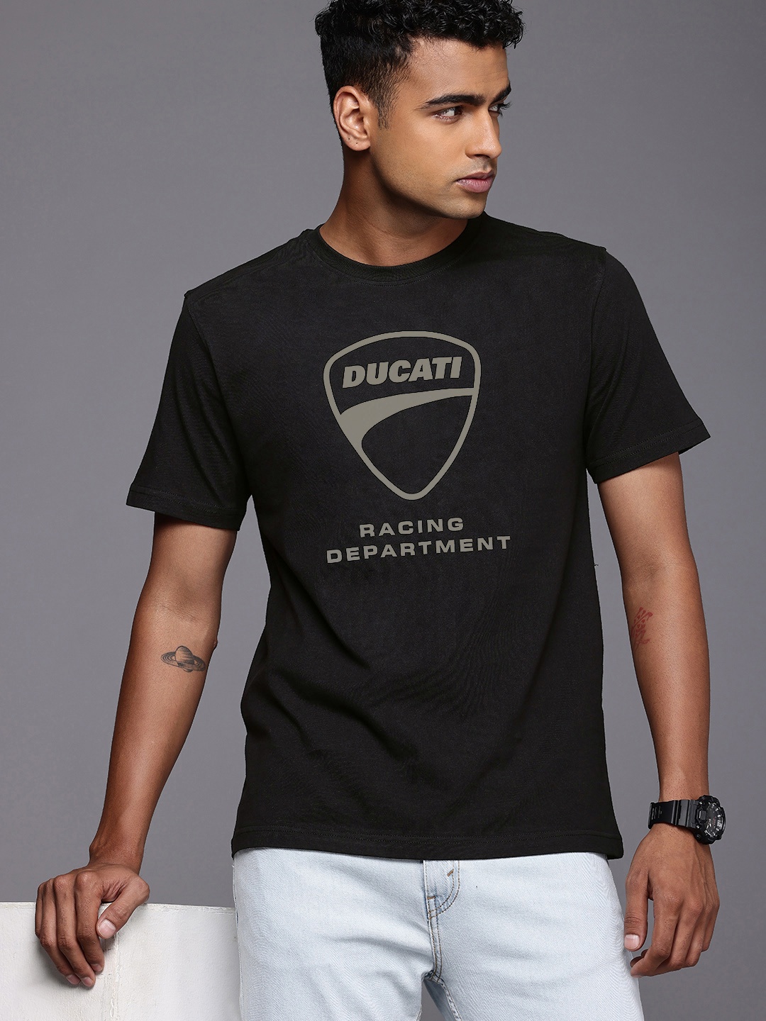 

Ducati Pure Cotton Brand Logo Printed T-shirt, Black