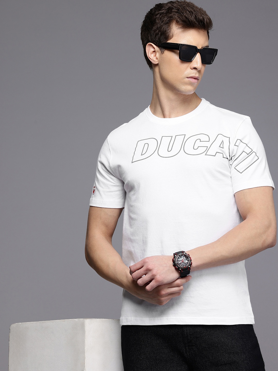 

Ducati Brand Logo Printed Pure Cotton T-shirt, White