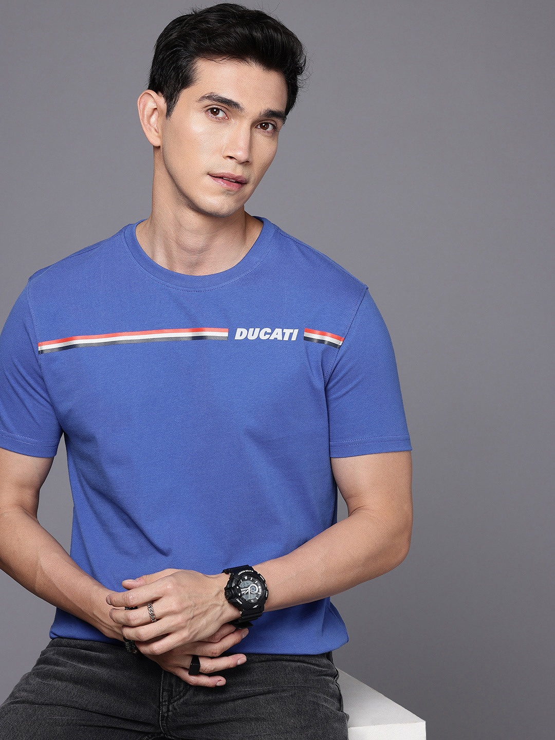 

Ducati Brand Logo Printed Pure Cotton T-shirt, Blue