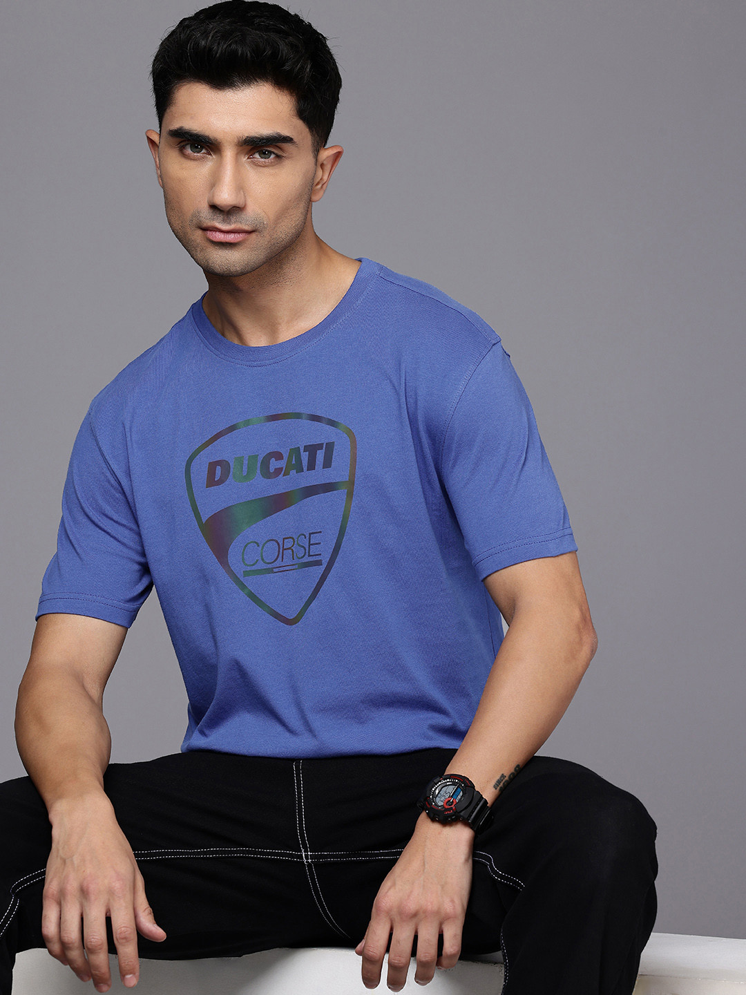 

Ducati Pure Cotton Brand Logo Printed T-shirt, Blue