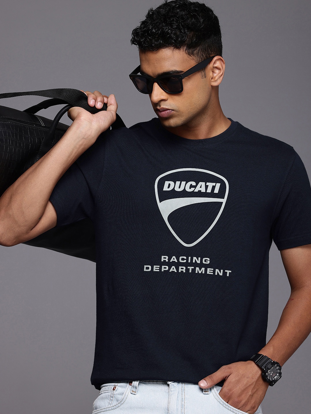 

Ducati Brand Logo Printed Pure Cotton T-shirt, Navy blue