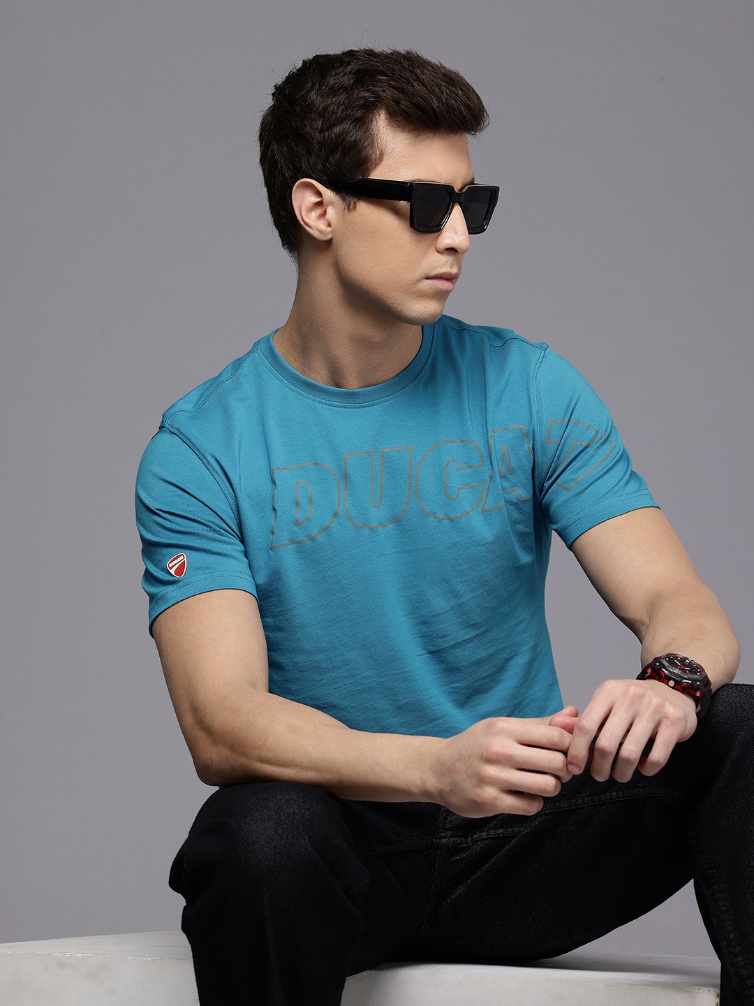 

Ducati Brand Logo Printed Pure Cotton T-shirt, Blue