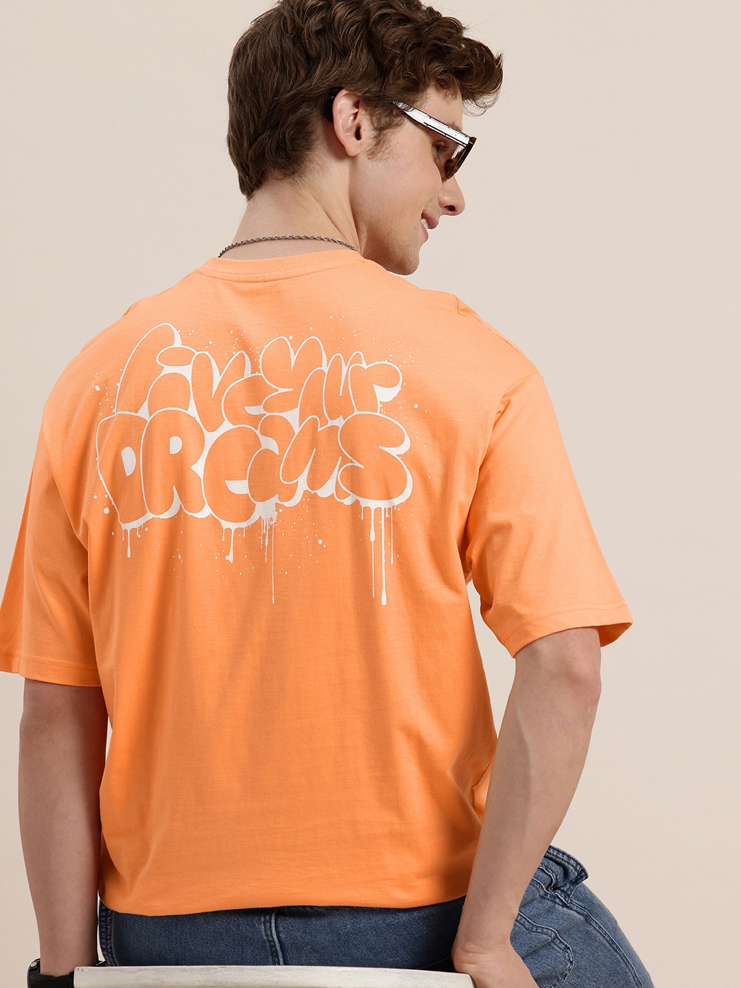 

HERE&NOW Pure Cotton Typography Printed Relaxed Fit T-shirt, Orange
