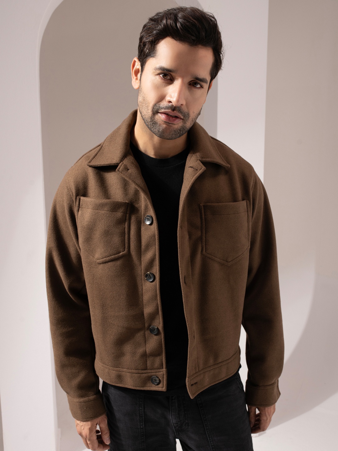 

PERCH Men Crop Tailored Jacket, Brown