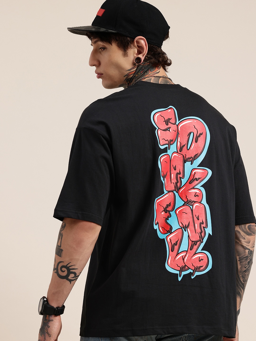 

HERE&NOW Pure Cotton Typography Printed Relaxed Fit T-shirt, Black
