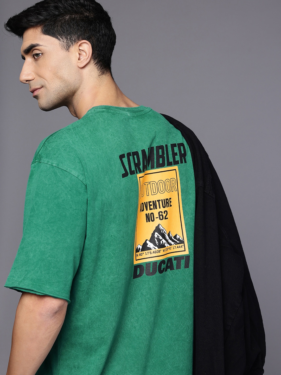 

Ducati Graphic Printed Drop-Shoulder Sleeves Pure Cotton T-shirt, Green