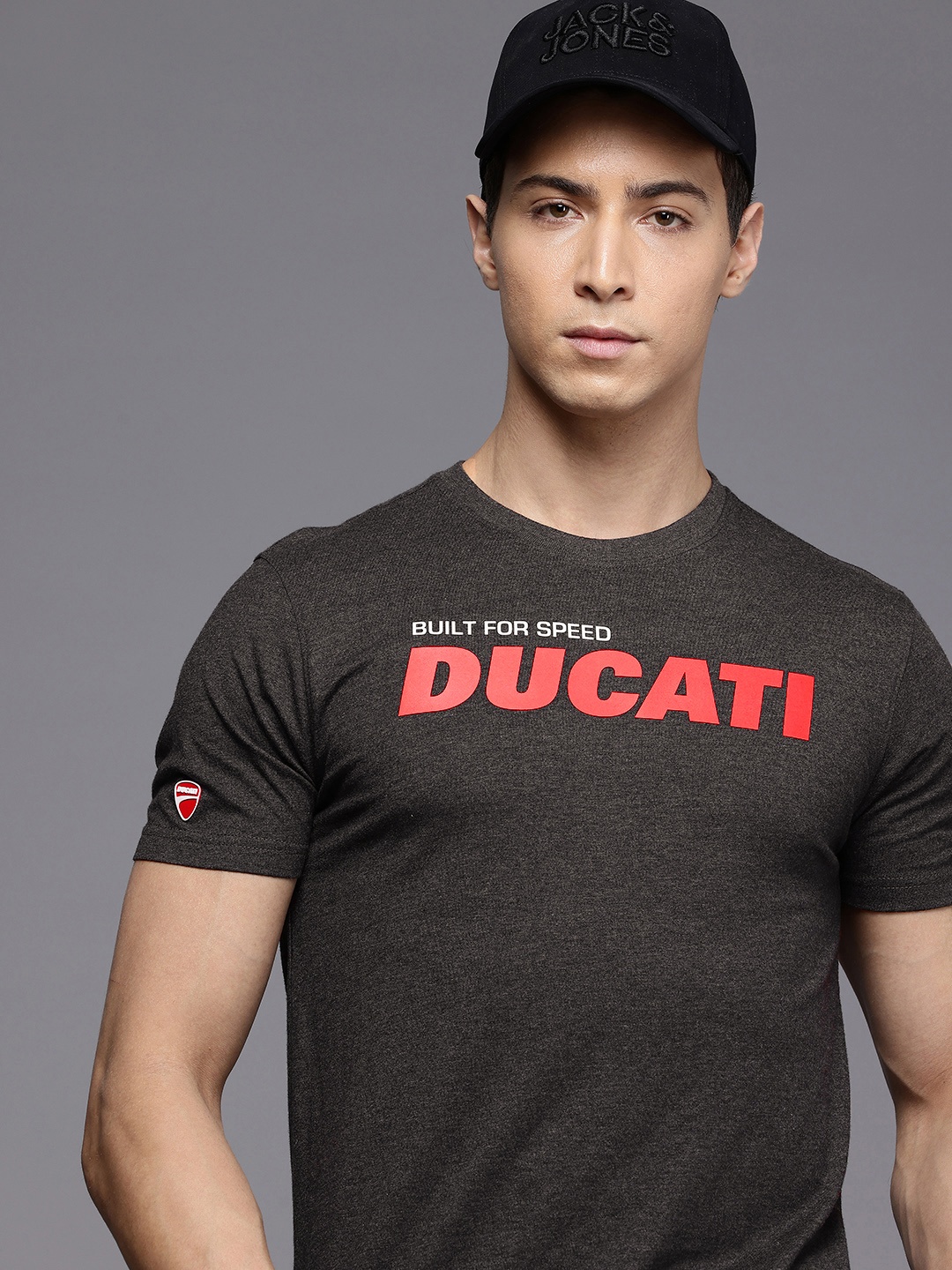 

Ducati Brand Logo Printed Pure Cotton T-shirt, Grey