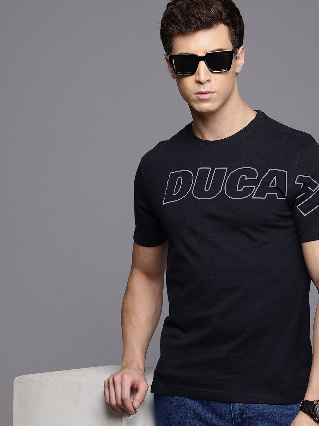 

Ducati Brand Logo Printed Pure Cotton T-shirt, Navy blue