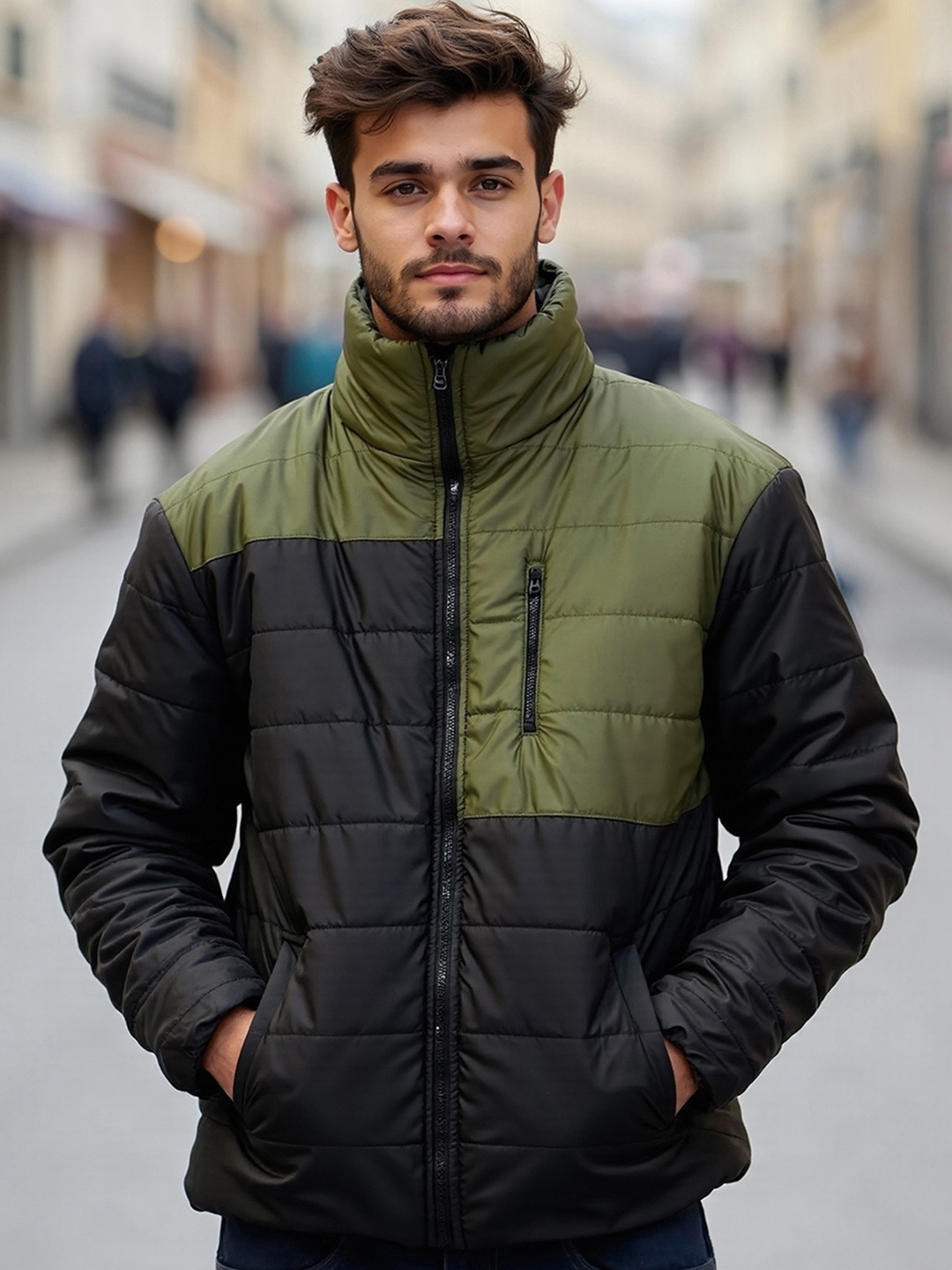 

Bewakoof Colourblocked Oversized Puffer Jacket, Black