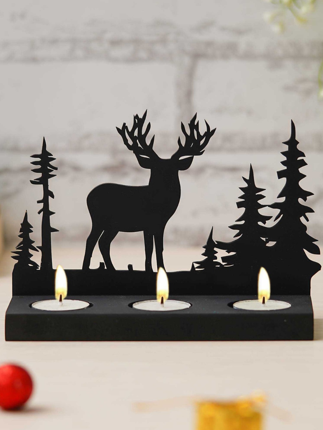 

eCraftIndia Black Reindeer Christmas Tree Decorative Wooden Tealight Candle Holders