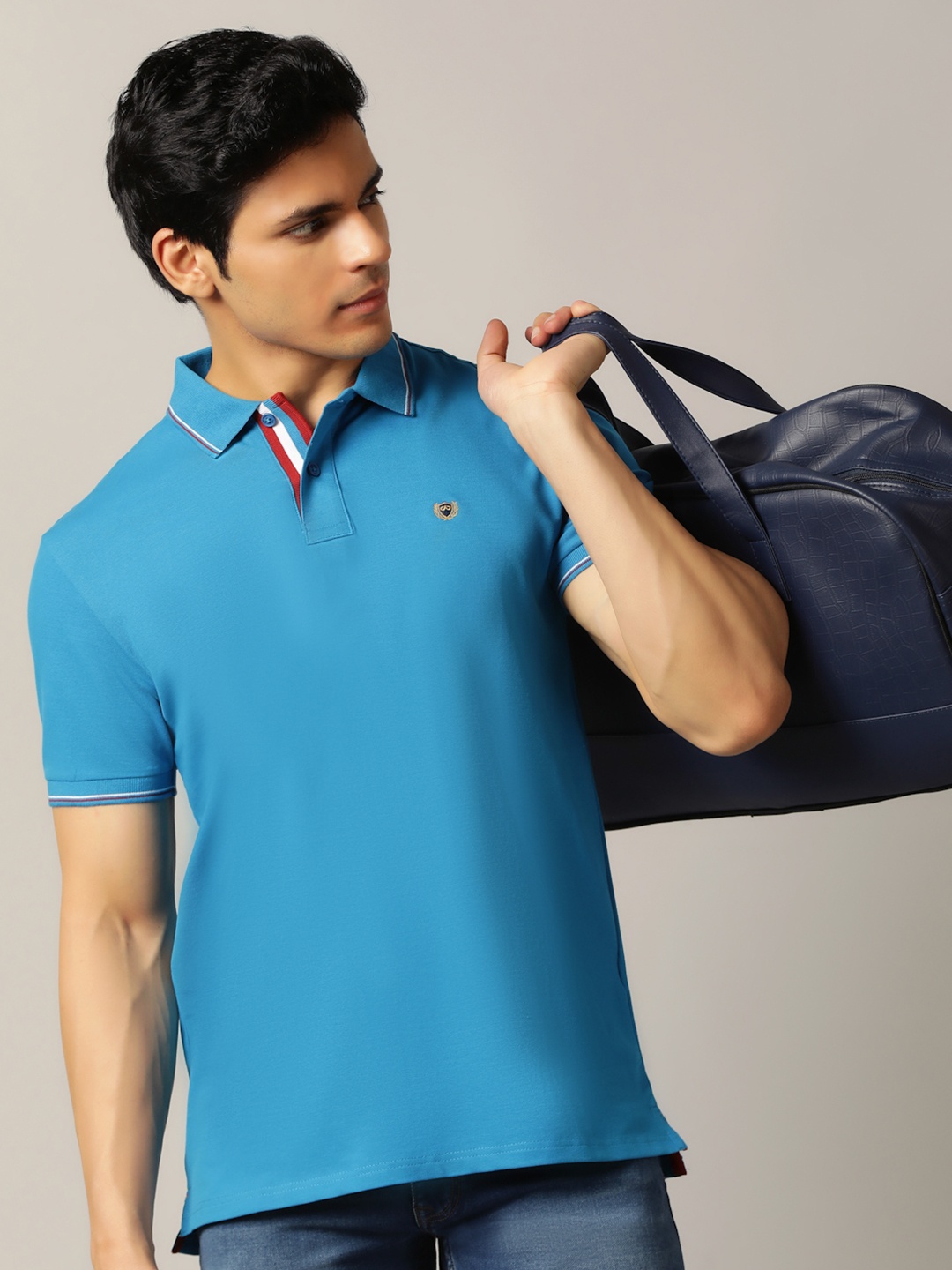 

JADE BLUE Men Polo Collar Solid Cotton T-shirt