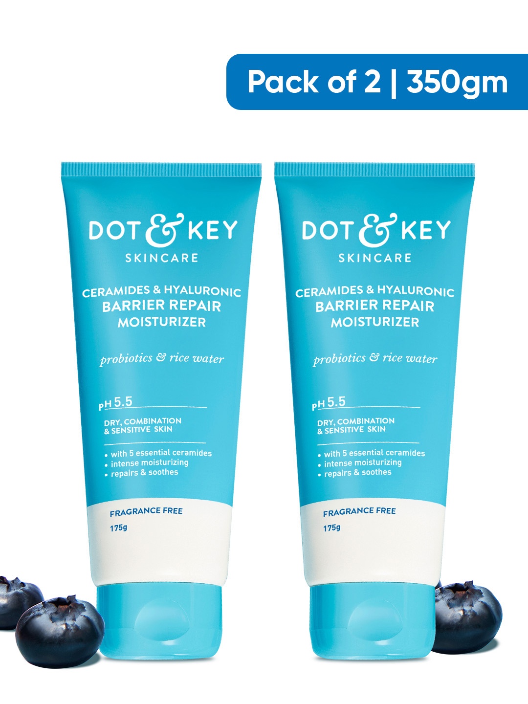 

DOT & KEY Set Of 2 Barrier Repair Ceramides & Hyaluronic Moisturizer - 175g Each, Blue