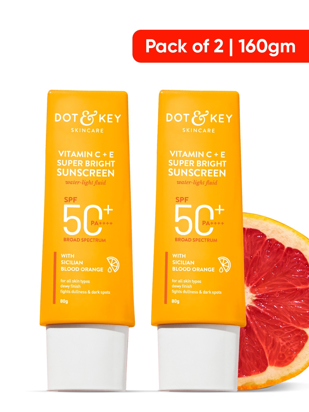 

DOT & KEY 2 Pcs Vitamin C + E Super Bright SPF 50 Sunscreen For Glowing Skin - 80g Each, Yellow