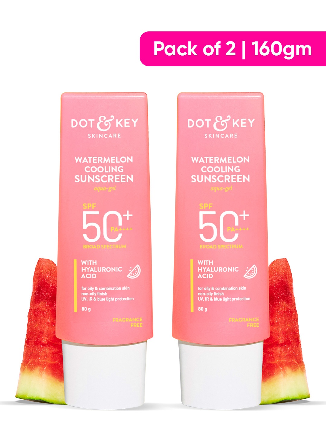 

DOT & KEY 2 Pcs Watermelon Super Glow Cooling SPF 50 Sunscreen - 80g Each, Pink
