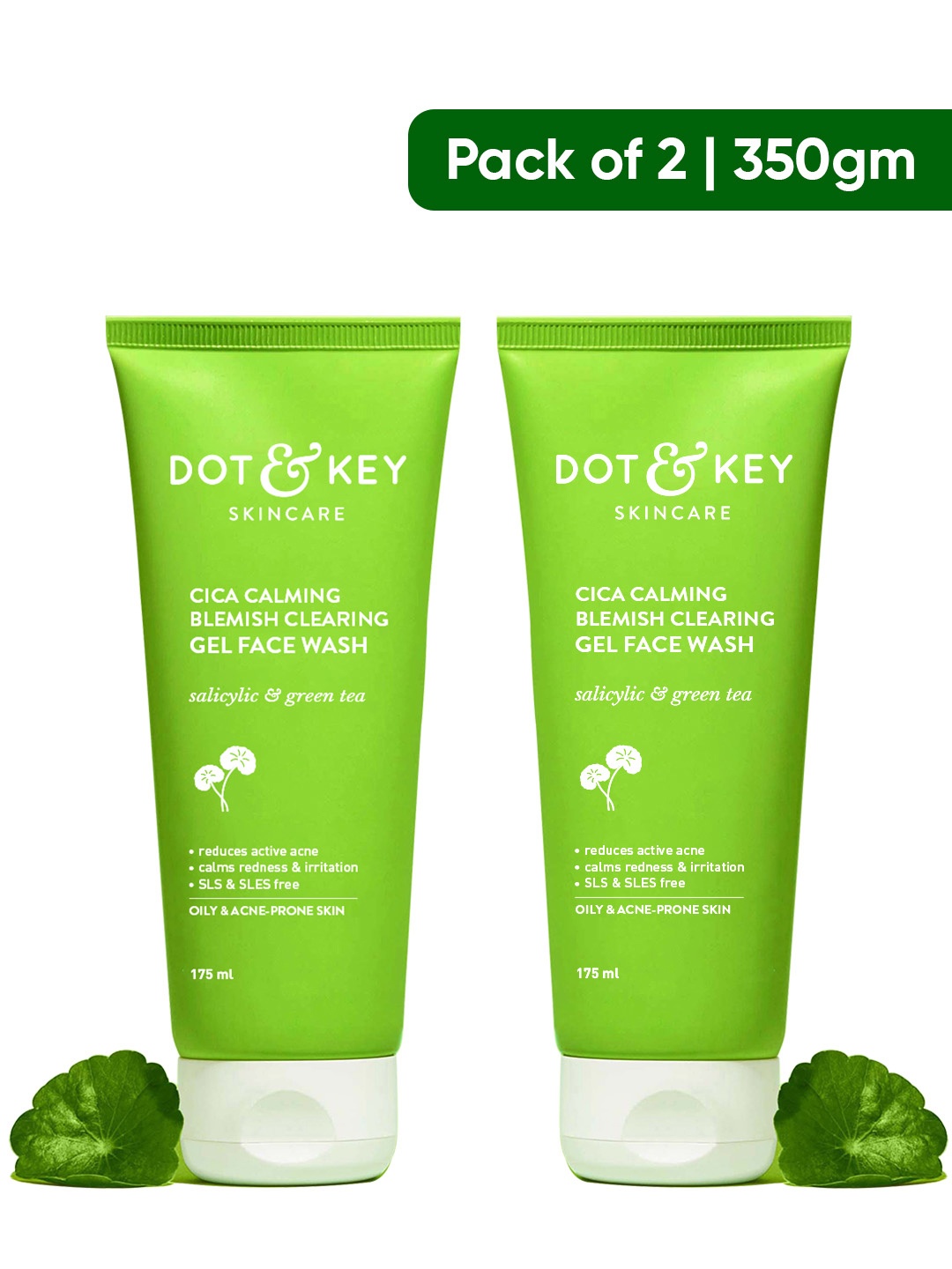 

DOT & KEY 2 Pcs Cica Calming Salicylic Acid Blemish Clearing Gel Face Wash - 175ml Each, Green