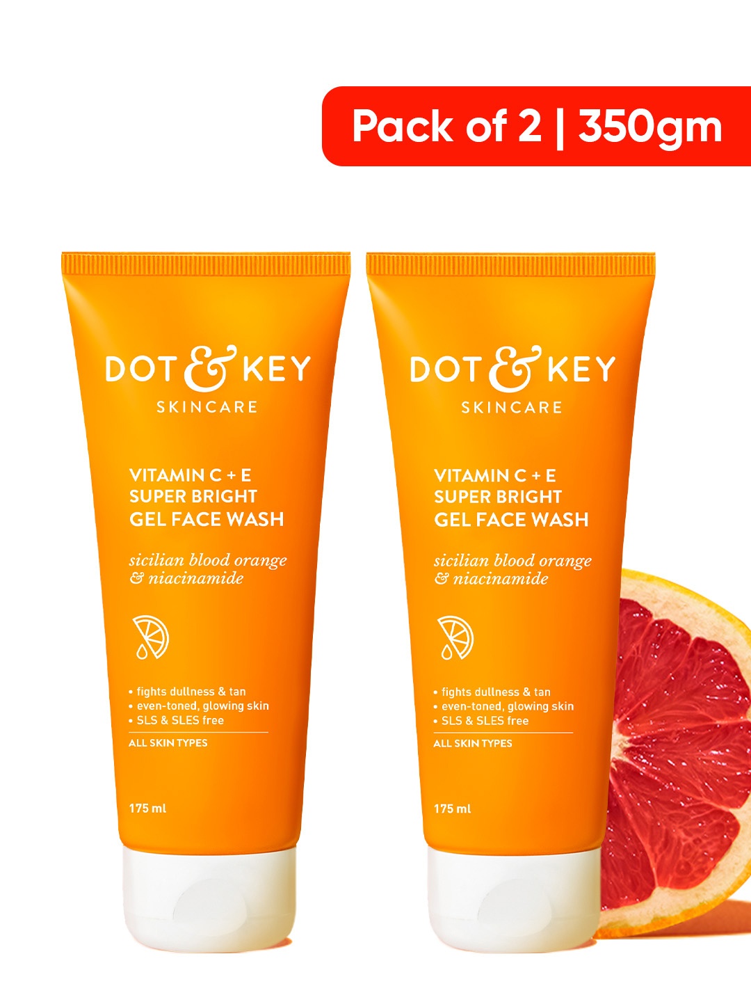 

DOT & KEY 2 Pcs Vitamin C + E Super Bright Gel Face Wash With Niacinamide - 175ml Each, Orange