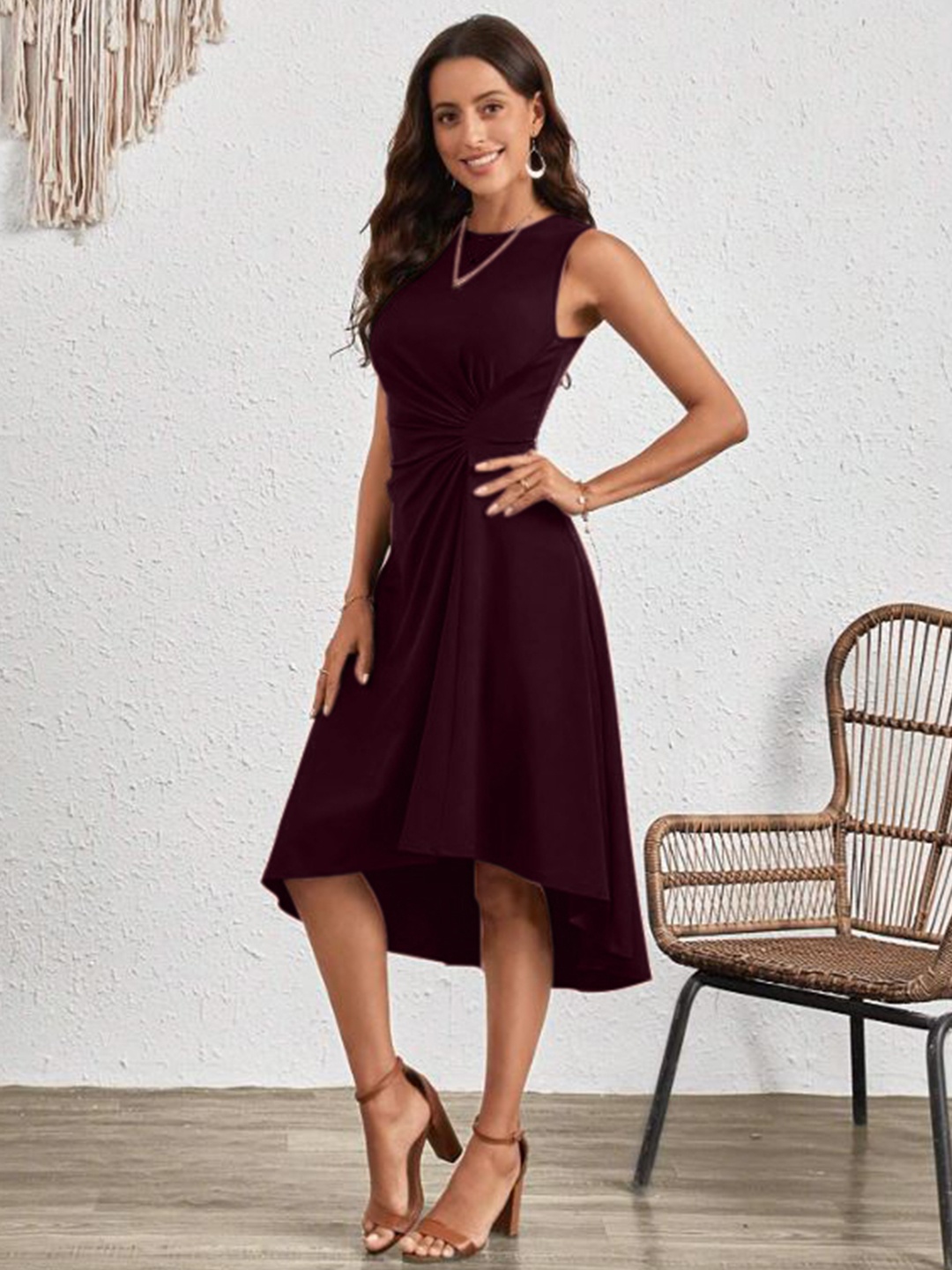 

Oomph! Round Neck A-Line Dress, Purple