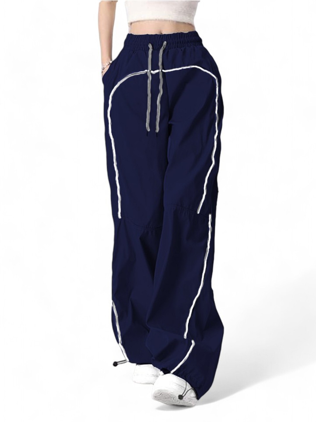 

TABADTOD Women Side Stripes Relaxed Loose Fit Baggy Trousers, Navy blue