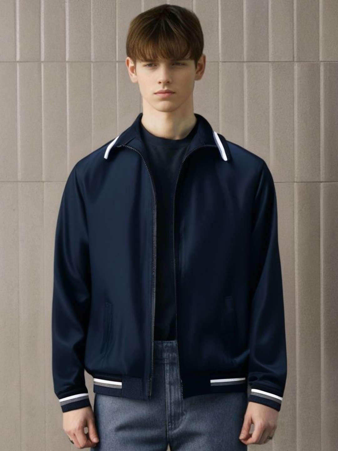 

StyleCast x Revolte Lightweight Varsity Jacket, Navy blue