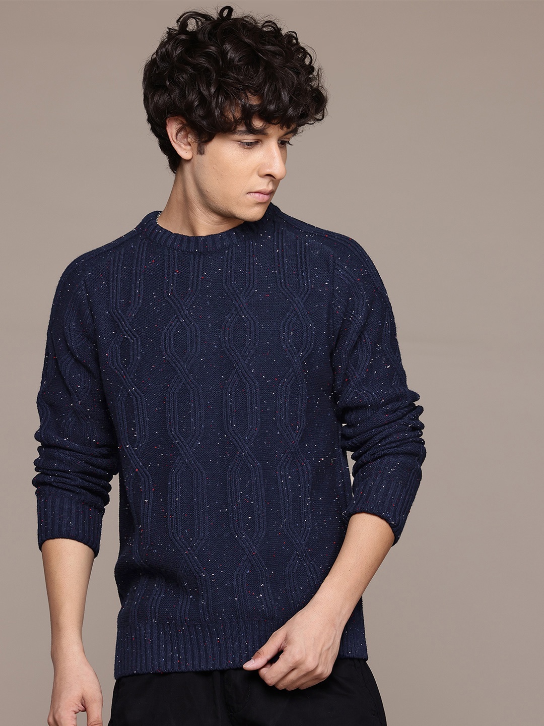 

The Roadster Lifestyle Co. Speckled Cable Knit Pullover, Navy blue