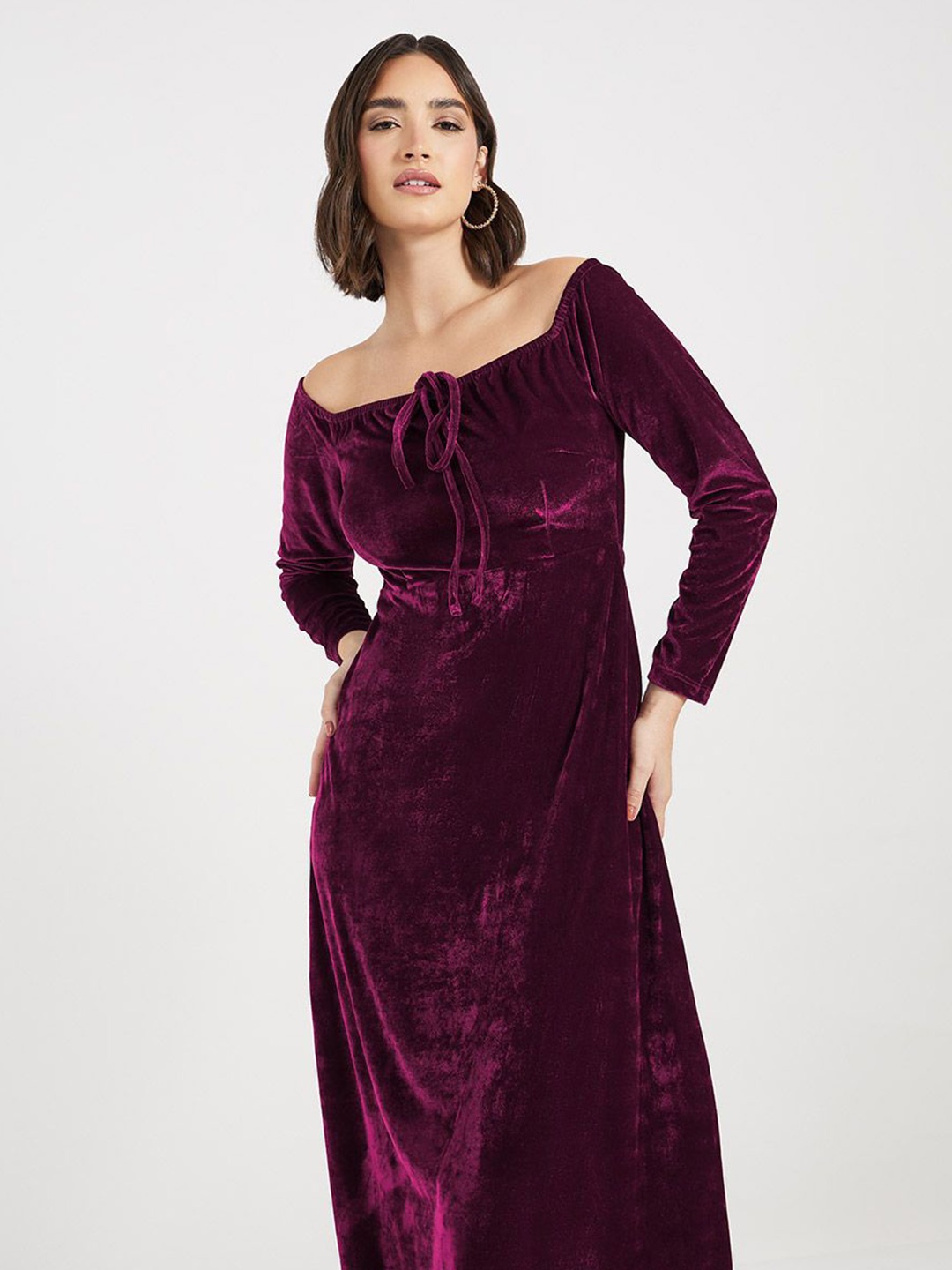 

Styli Women Solid Square Neck A-Line Maxi Dress, Burgundy