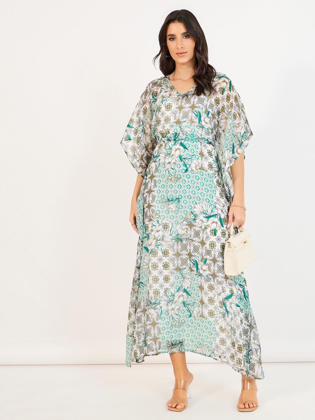 

Styli Women Floral Printed A-Line Maxi Dress, Off white
