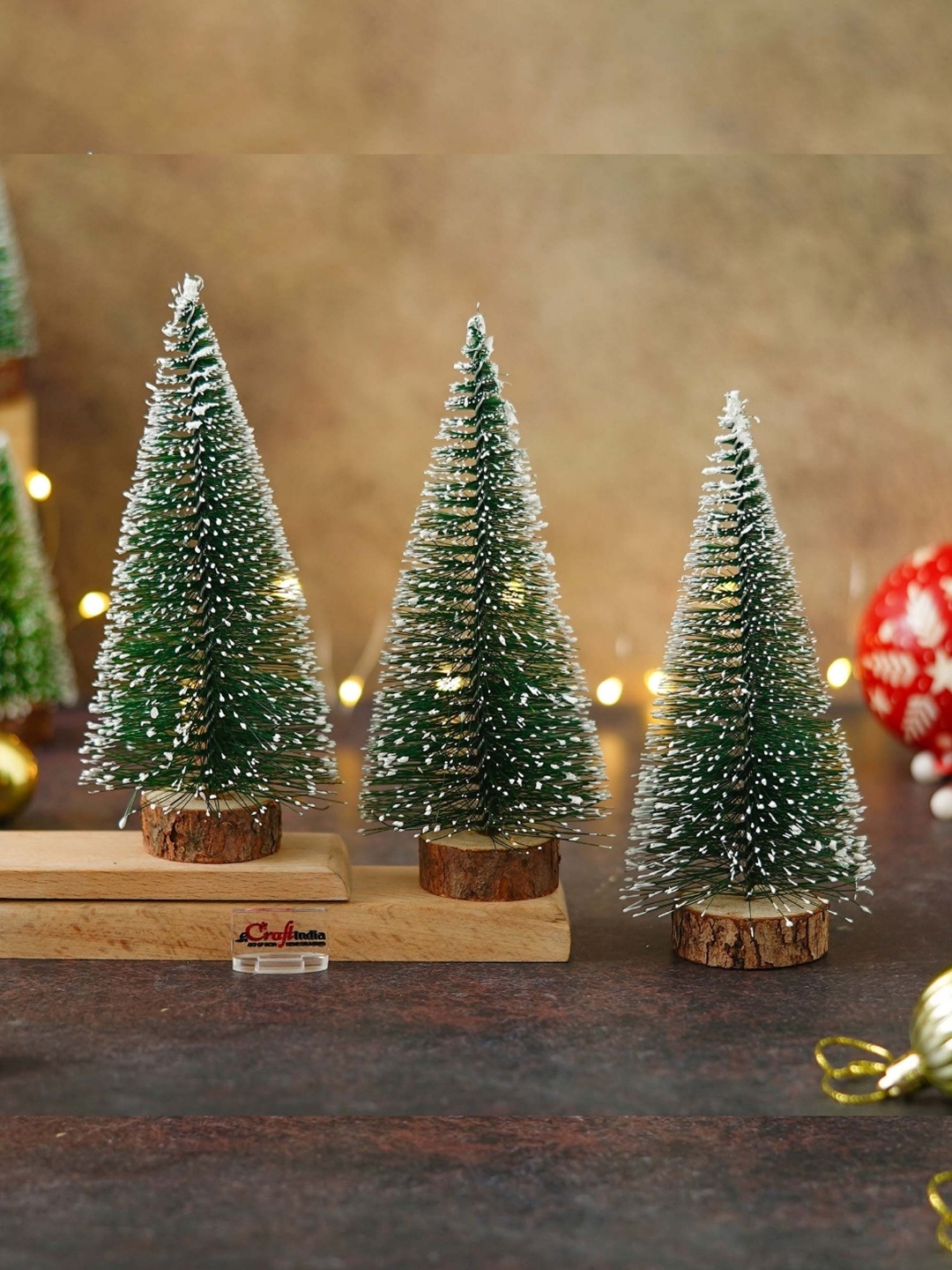 

eCraftIndia Green & Brown 3 Pieces Artificial Frosted Bottle Brush Christmas Trees