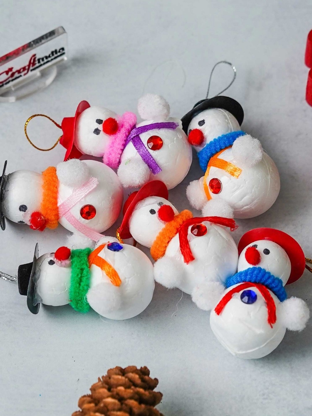 

eCraftIndia White & Red 6 Pieces Other Figurine Christmas Hanging Snowman