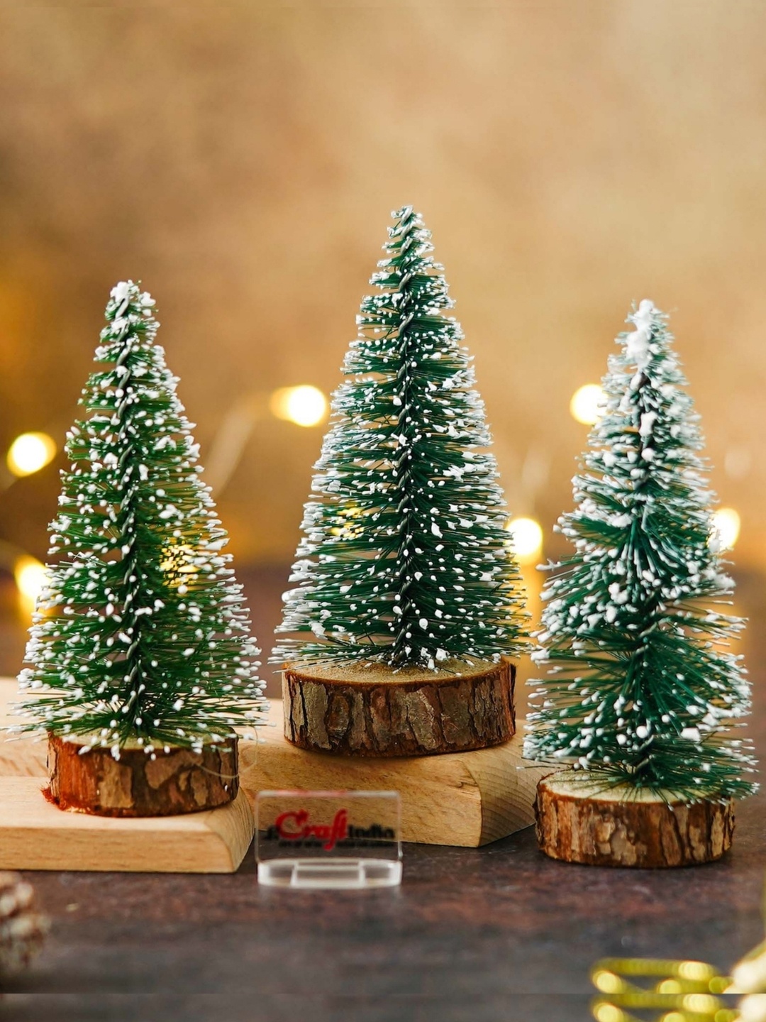 

eCraftIndia Green & Brown 3 Pieces Wooden Frosted Bottle Brush Christmas Trees