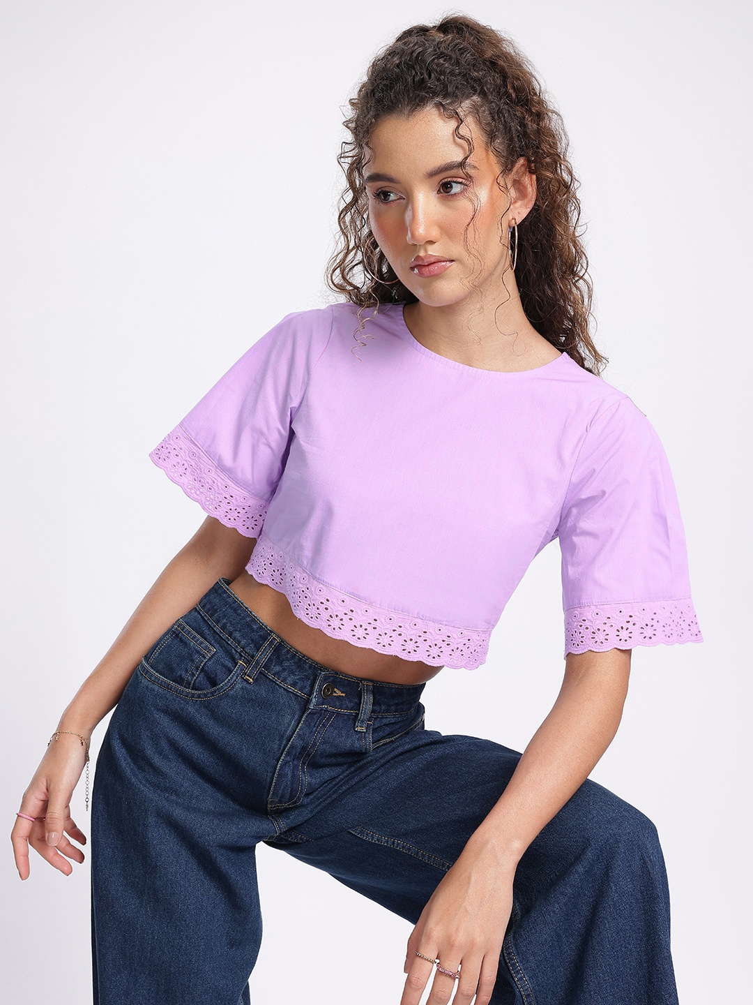 

glitchez Lavender Love Lace Insert Boxy Top