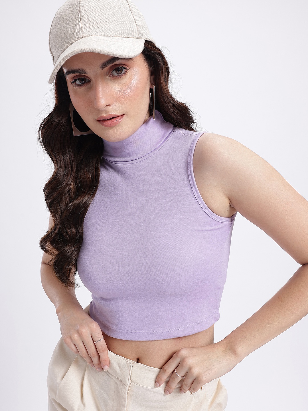 

glitchez Lavender Love City Chic High Neck Sleeveless Crop Top
