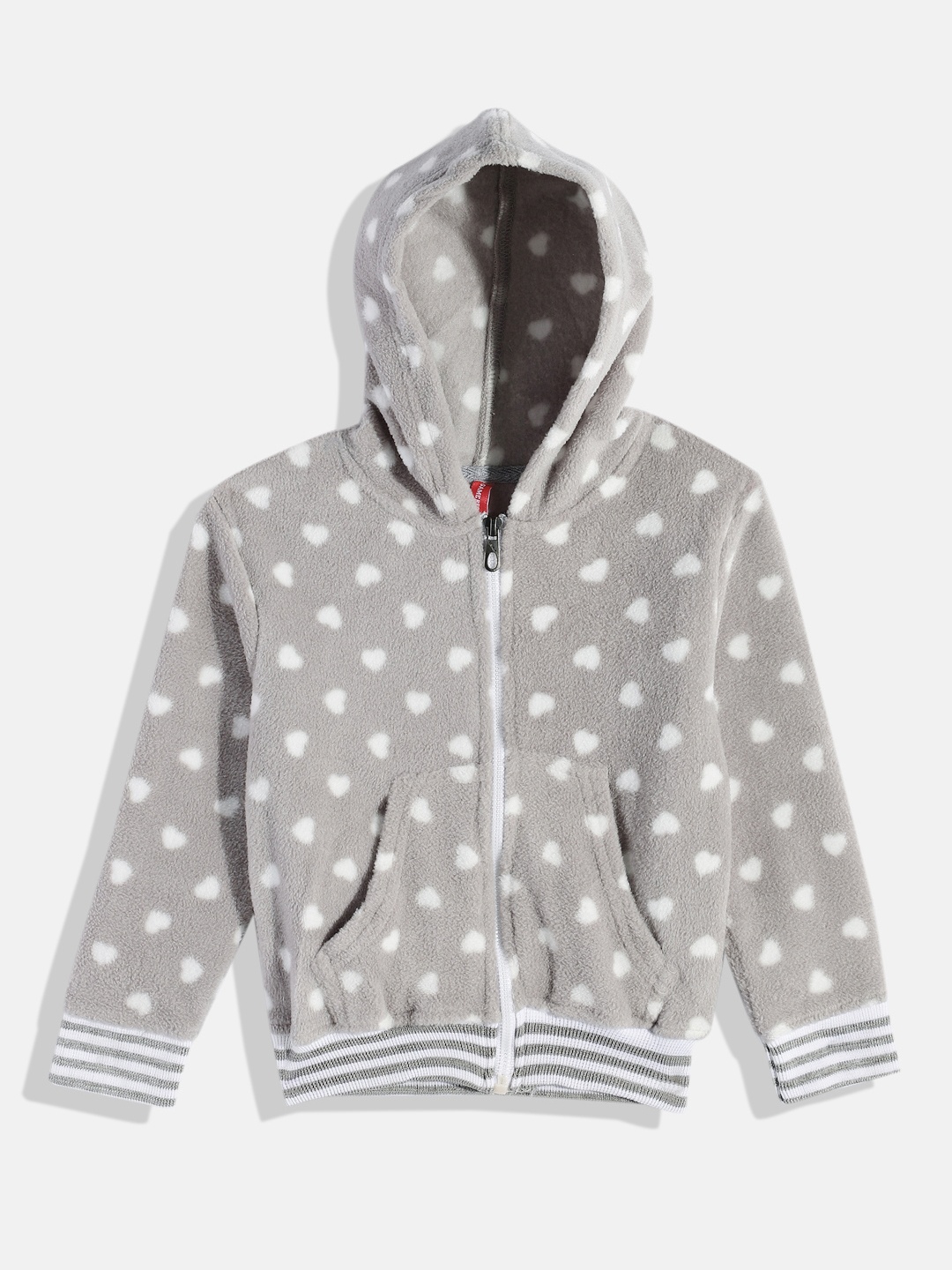 

Here&Now X Game Begins Girls Geometric Printed Fur Hooded Sweatshirt, Grey