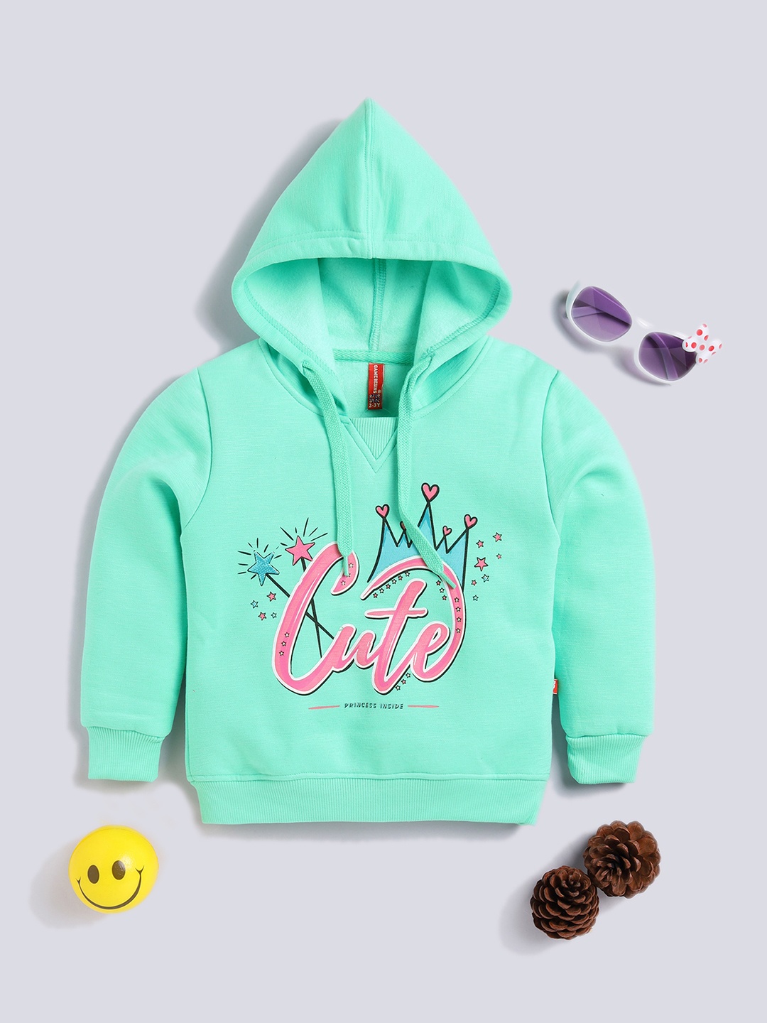 

Here&Now X Game Begins Girls Printed Hooded Sweatshirt, Sea green