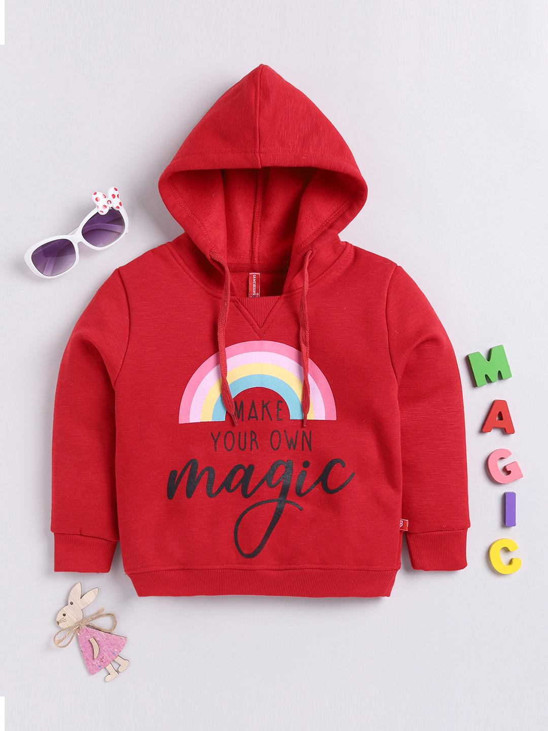 

Here&Now X Game Begins Girls Printed Hooded Sweatshirt, Red