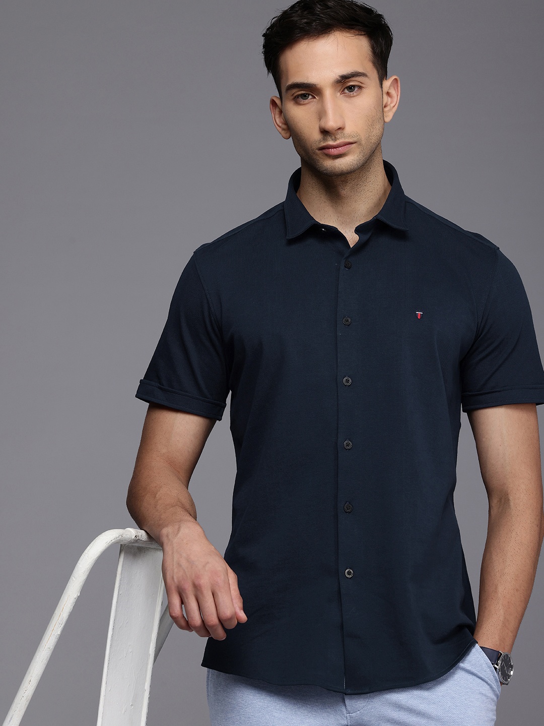 

Louis Philippe Sport Super Slim Fit Pure Cotton Casual Shirt, Navy blue