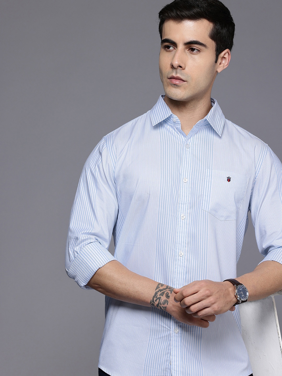 

Louis Philippe Sport Super Slim Fit Striped Casual Shirt, Blue