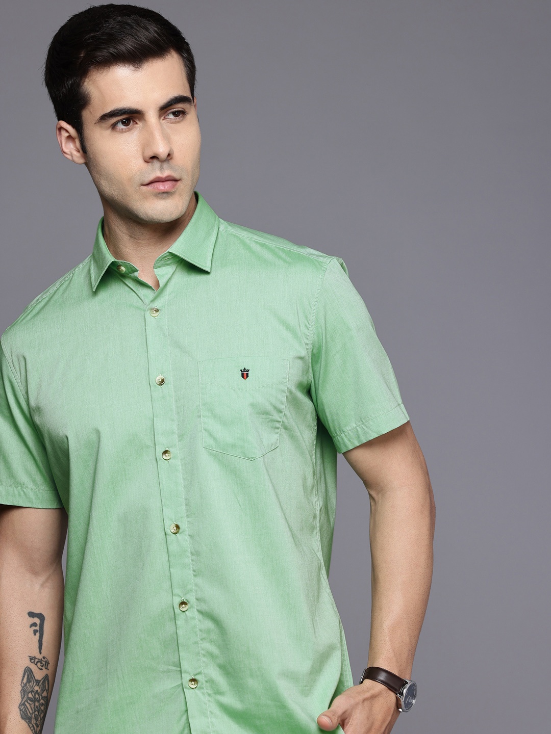 

Louis Philippe Sport Pure Cotton Slim Fit Opaque Casual Shirt, Green