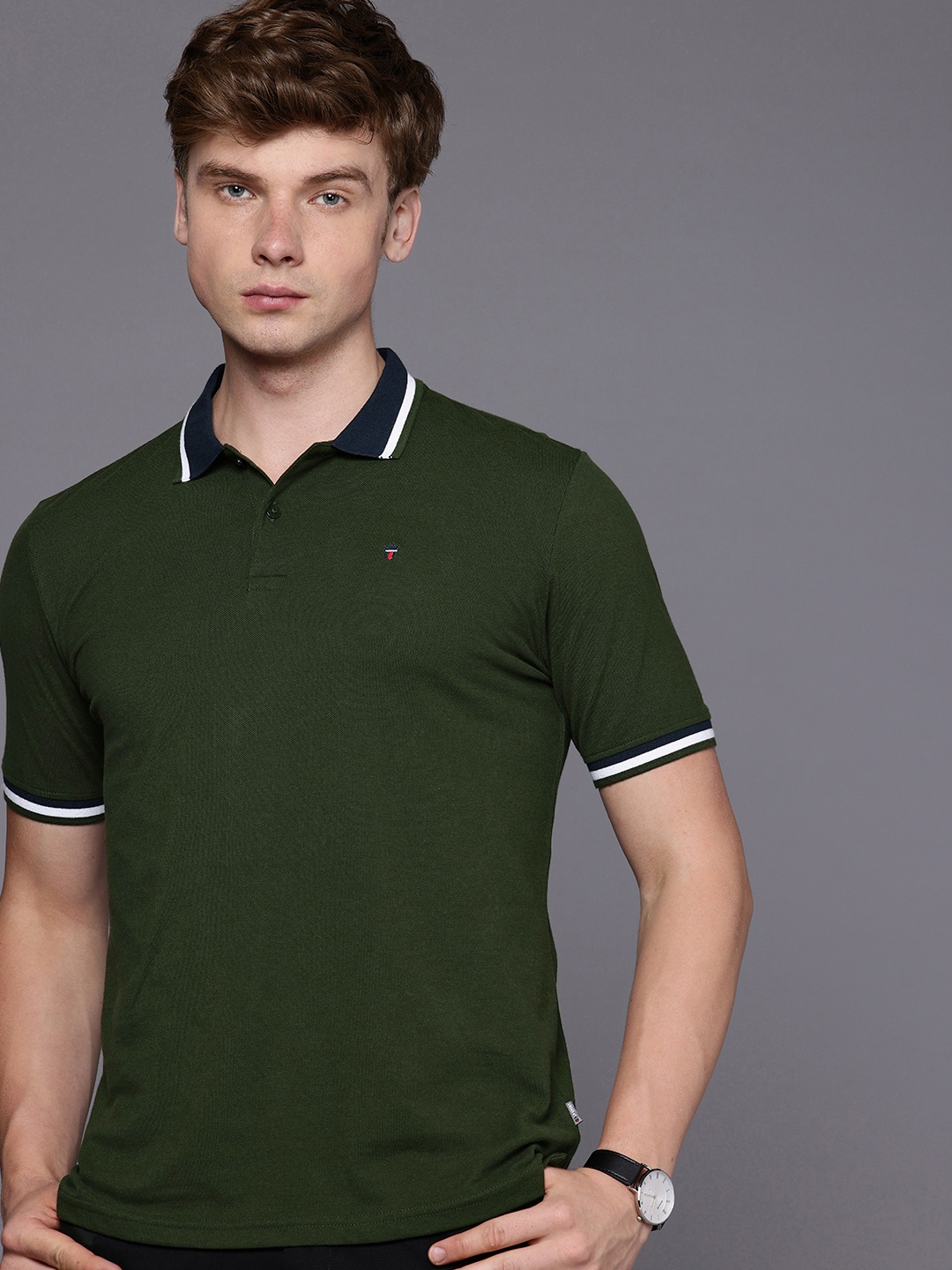 

Louis Philippe Sport Pure Cotton Polo Collar Slim Fit T-shirt, Olive