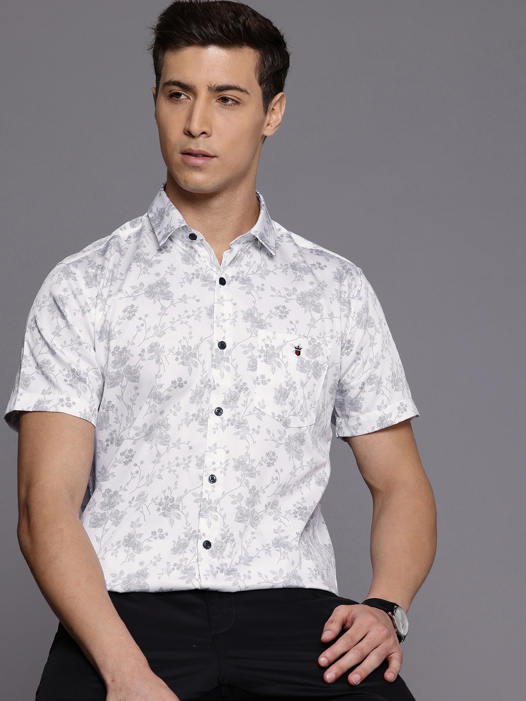 

Louis Philippe Sport Slim Fit Floral Printed Opaque Pure Cotton Casual Shirt, White