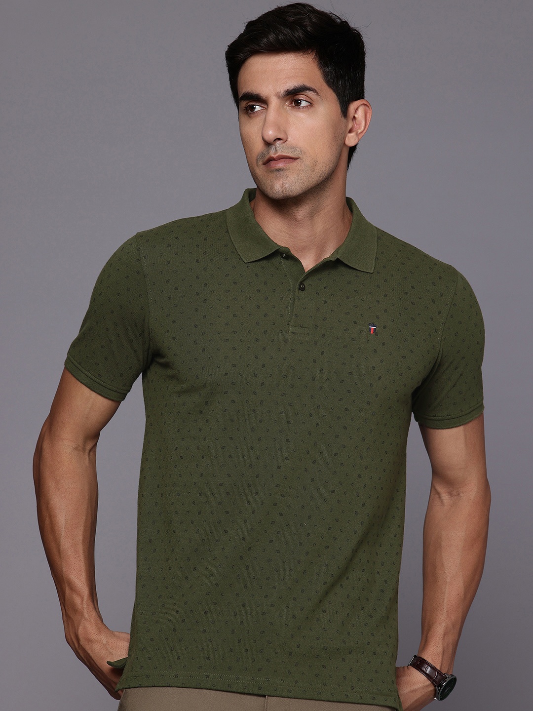 

Louis Philippe Sport Printed Polo Collar Slim Fit T-shirt, Olive
