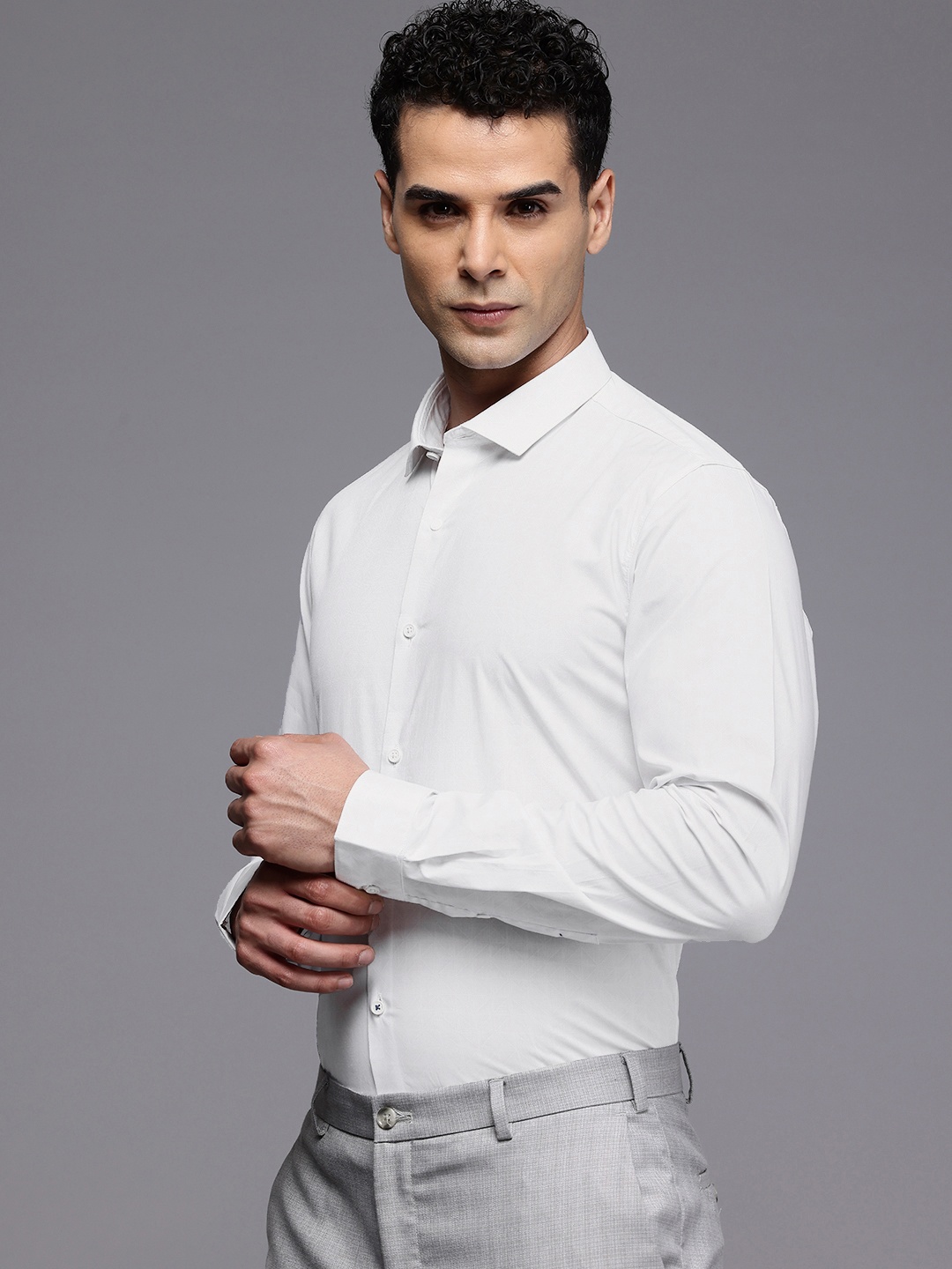 

Louis Philippe Ath.Work Super Slim Fit Geometric Printed Semiformal Shirt, White