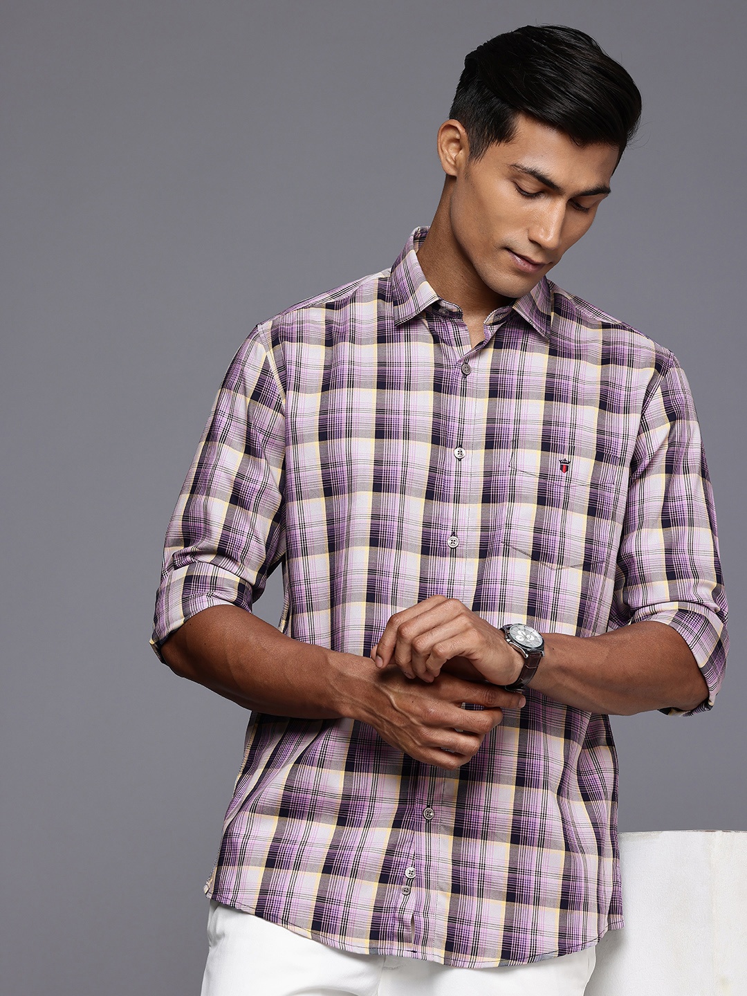 

Louis Philippe Sport Slim Fit Checked Pure Cotton Casual Shirt, Purple